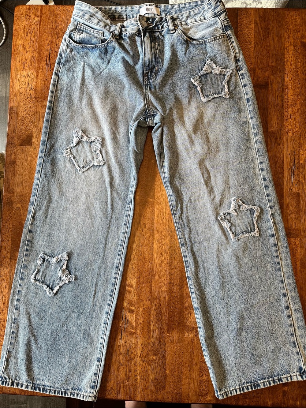 Light Wash Star Patch Wide Leg Jeans